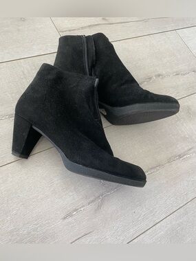 Stuart Weitzman Black Suede Ankle Booties - Block Heel - New